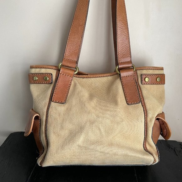 Fossil Bags Fossil Tan Canvas Leather Tote Bag Purse Long Live